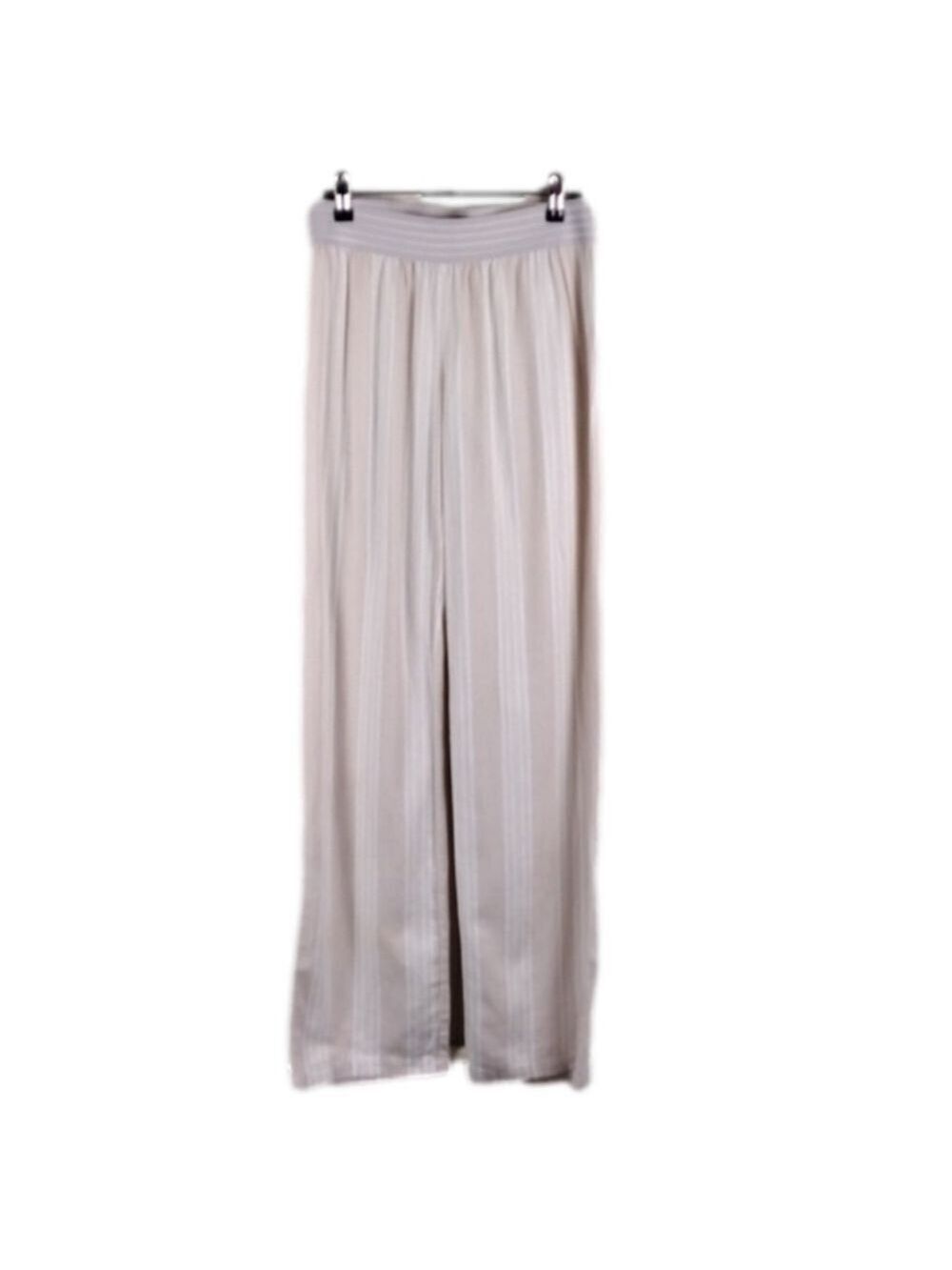 Boom Boom Jeans Natural Striped Linen Blend Mid Rise Straight Leg Pull On Pants